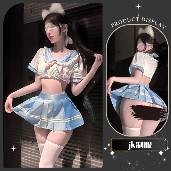 Chao Mu Pure Sailor-Style Lingerie Set - Flirty Pleated Skirt with JK-Inspired Sensual Design - Soap-cotton pleats ~ [Top + Pleated Skirt + T-shirt]