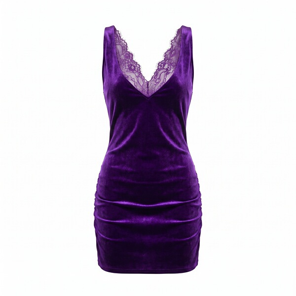 Purple velvet bodycon skirt with lace v-neck detail from starry night dance lingerie set – sexy sleepwear for women.