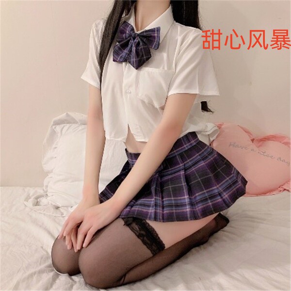 Seductive Pleated Skirt Lingerie Set – Cute JK Uniform Style Women's Sexy Student Outfit - Sweetheart Storm [Top + Skirt + Bow + Underwear]