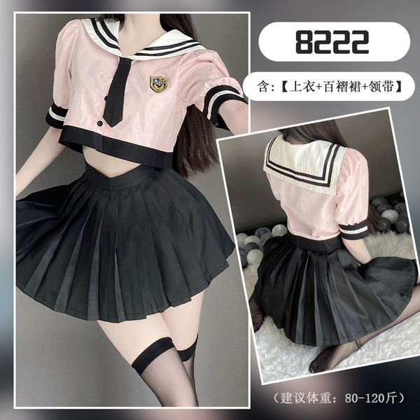 New Collegiate JK Skirt Set - Sexy Sailor Uniform Costume for Women, Schoolgirl Role Play Outfit - Student outfit + black ribbed stockings
