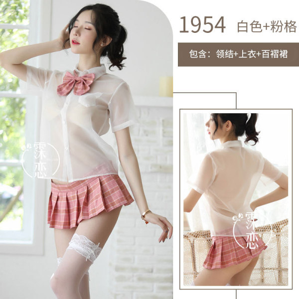 Sexy Schoolgirl Costume Set - Plaid Skirt with Bow, Cute & Seductive Role Play Outfit for Parties & Cosplay - 1954 - Pink Checkered Student Suit