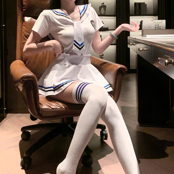 Ysuzimei Sexy JK Sailor Uniform Lingerie Set – Innocent & Alluring Costume-Inspired Intimate Apparel - White and blue school socks
