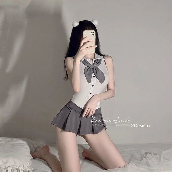 Sexy Short Backless Lingerie Set - Pure & Tempting Student Uniform Costume for Role Play - Schoolgirl uniform
