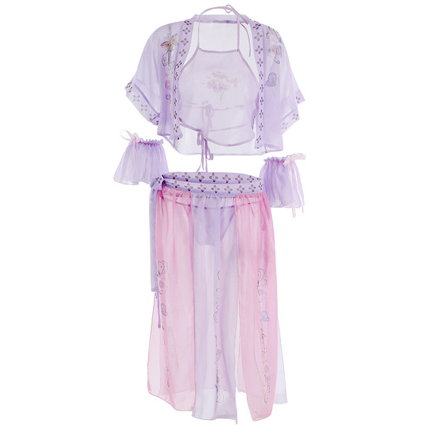 Vintage-inspired suoqing roleplay lingerie set featuring delicate purple and pink hues, perfect for retro-themed bedroom sets...