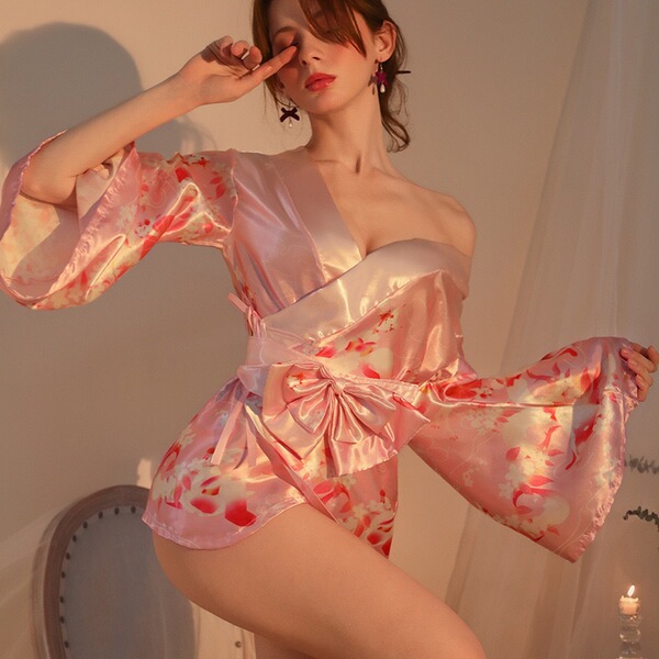 Suxingjia purple sensual robe sleep dress featuring floral kimono-style lace design, with a waist tie and elegant silhouette.