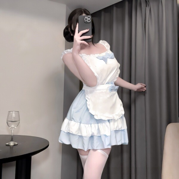 Plus Size Cute Lingerie Dress - Sweet Girl A-Line Tutu Skirt, Maid Costume Cake Dress for Women - Sweet Maid Blue