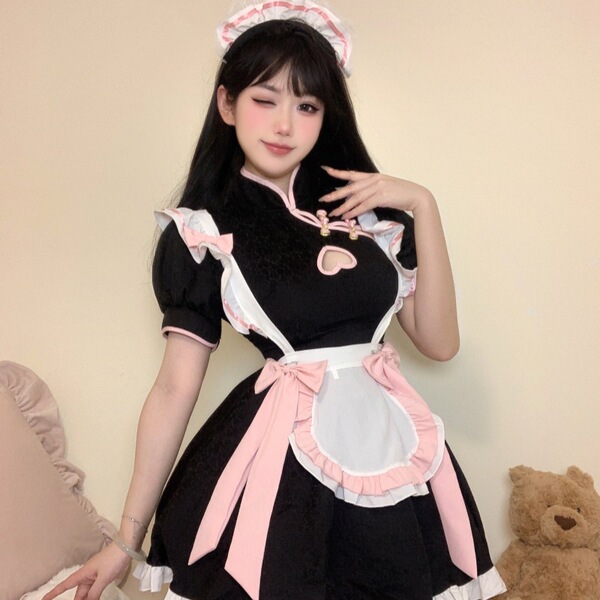 Anime Maid Costume Dress - Cute Lolita Cosplay Outfit for Halloween, Anime Conventions & Roleplay - Peach Blossom