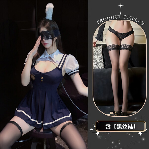 QQNY Pure Allure Lingerie Set – Elegant Sleepwear for Women, Sensual & Sophisticated Bedroom Wear - Uniform + Black Stockings
