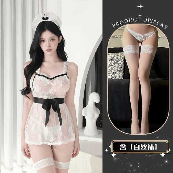 QQNY Pure Allure Sleepwear Set – Elegant Sensual Lingerie for Women, Luxury Bedroom Wear - Uniform + white stockings