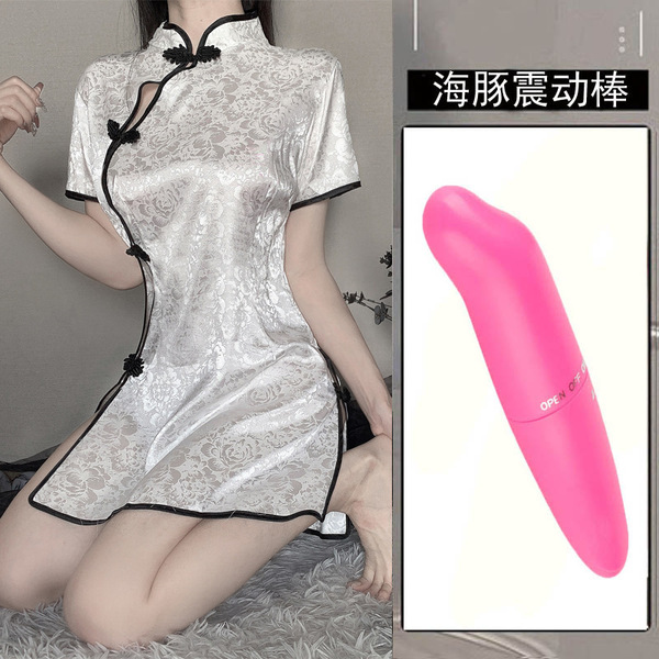 Sexy Lace Cheongsam Lingerie Set - Seductive Silk Sleepwear for Women, Flirty Nightwear & Costume Outfit - [2006 White] + [Vibrator]