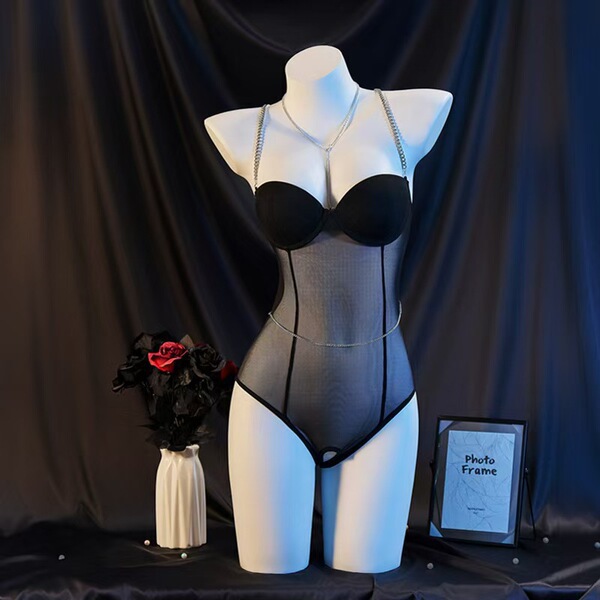 Seductive Bedroom Lingerie Set - Provocative Temptation Sleepwear & Date Night Outfit for Women - Black + W112 Black Open Crotch Stockings