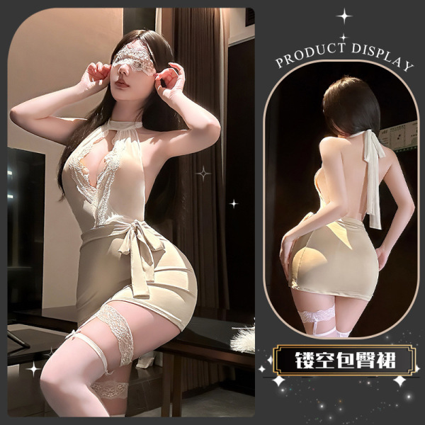 Golden Night Lace Lingerie Set - Elegant Seductive Secretary Style Pure-Yet-Alluring Erotic Underwear - Wanwan Daixu ~ [Bodycon + Thong]