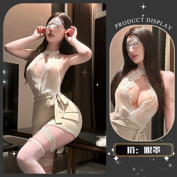 QingShe Lace Lingerie Set - Elegant Seductive Secretary Style Pure Temptation Underwear - Wanwan Daixu~ + Eye Mask