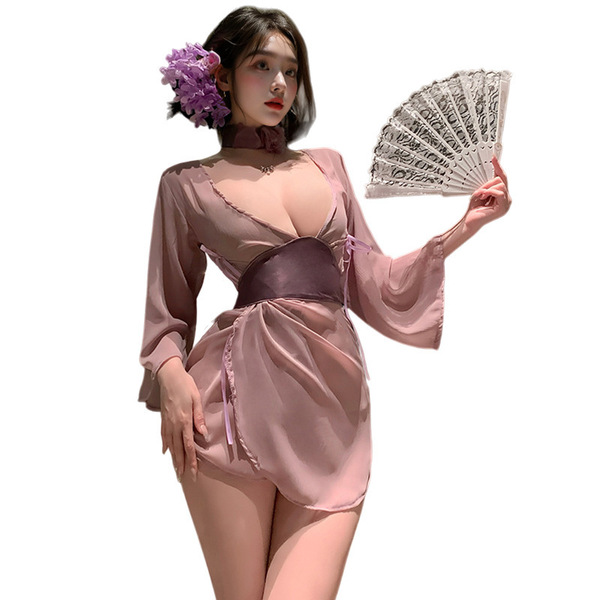 Elegant wei qing purple sensual hanfu lingerie featuring a sleeveless design with wide sleeves, perfect for a seductive look.