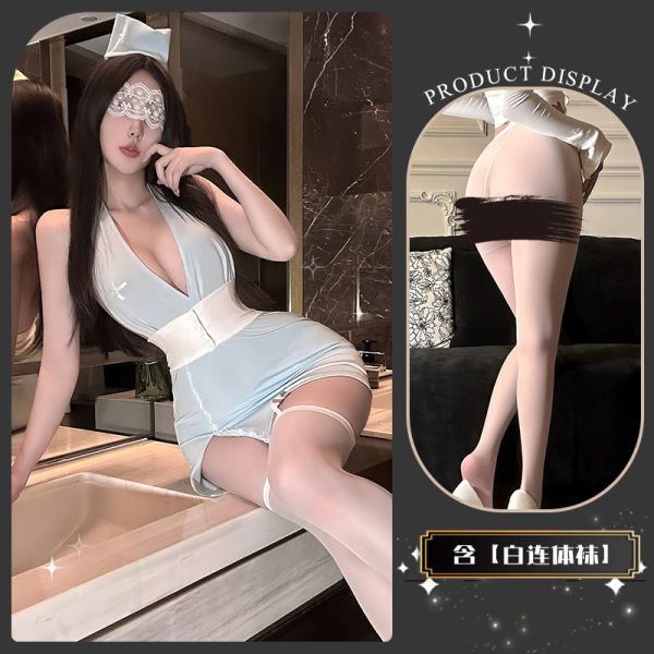QingShe Alluring Nurse-Style Lingerie Set – Pure-Yet-Tempting, High-End Seductive Underwear for Women - Warm and cozy blue and white bodysuits