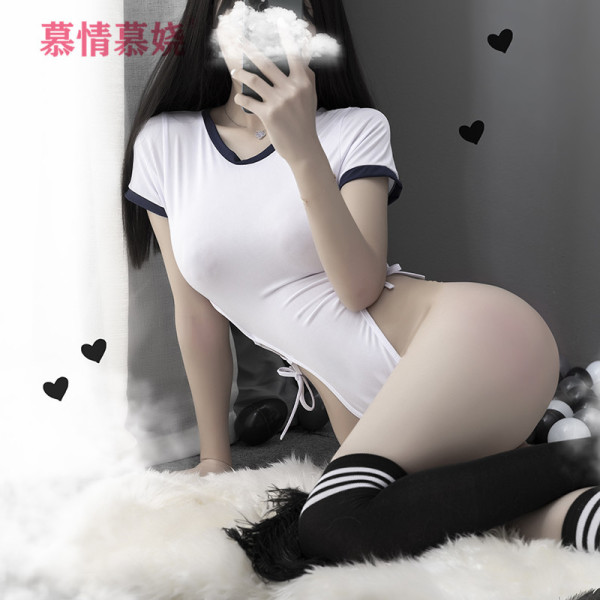 Japanese Sailor Uniform Bodysuit - Sexy Schoolgirl Costume with Adjustable Straps & Removable Details - white jumpsuit