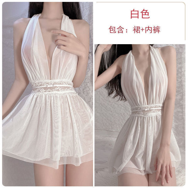 Seductive Sheer Lingerie Set - Sexy Transparent Sleepwear for Women, Pure Temptation No-Remove Design - White