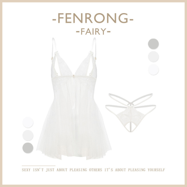 Pure & Playful Lingerie Set - Seductive Naughty Sleepwear, Tempting Uniform Style Bedroom Outfit - White and white open-crotch socks
