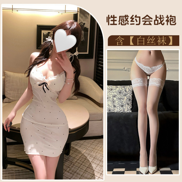 Pure & Seductive Lace Lingerie Set for Women – Sexy Sheer Erotic Underwear, Insertable Outerwear Style - White + white stockings