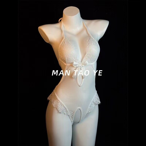 Pure & Playful Lingerie Set - Sexy Sheer Chemise Sleepwear for Women, QQNY Premium Sensual Nightwear - White + white stockings