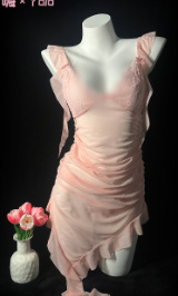 Pure & Playful Lingerie for Small Busts – Seductive, No-Remove Intimate Outfit for Women - WMS2560 pink + white stockings