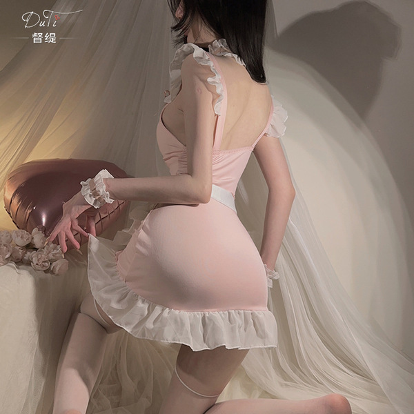Sexy maid costume with cute ruffles, high-end bodycon design for small bust, flirty and elegant look.