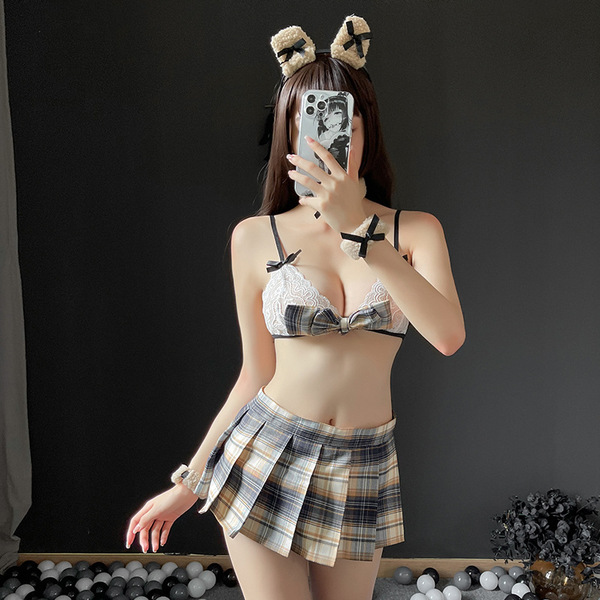 Sexy Japanese Schoolgirl JK Uniform Set - Cute & Alluring Sailor Style Lingerie Short Skirt Outfit for Role Play - Bear JK Set