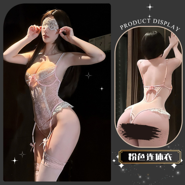 Chaomu Lace Sensual Bodysuit - Elegant Sheer Bust Allure Lingerie for Women - Little Flower Blossom ~ [Includes Garterbelt]