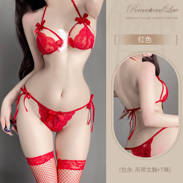 Lace Thong Bra Set - Seductive Open-Crotch Sleepwear for Intimate Nights & Bedroom Play - Y072
