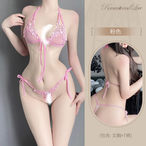 Sexy Thong Bikini Set for Women – Seductive Lace Lingerie Outfit, No-Remove Design, Plus Size Friendly - Y094