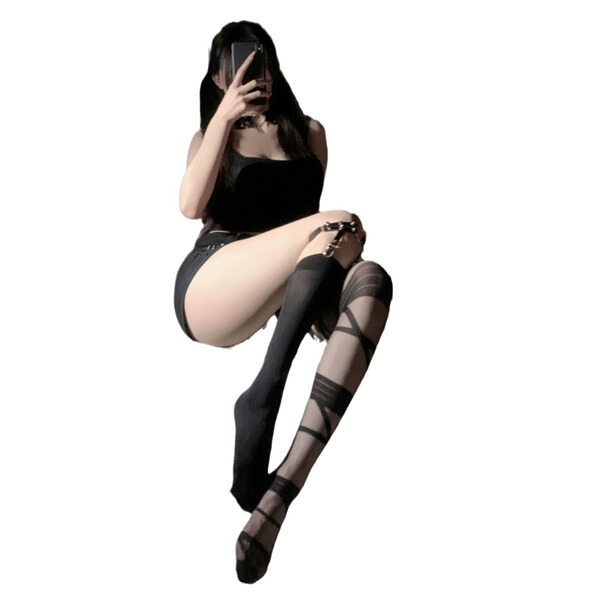Y2k retro sexy jk over-the-knee lace-up stockings with rivets - pure temptation fetish hosiery