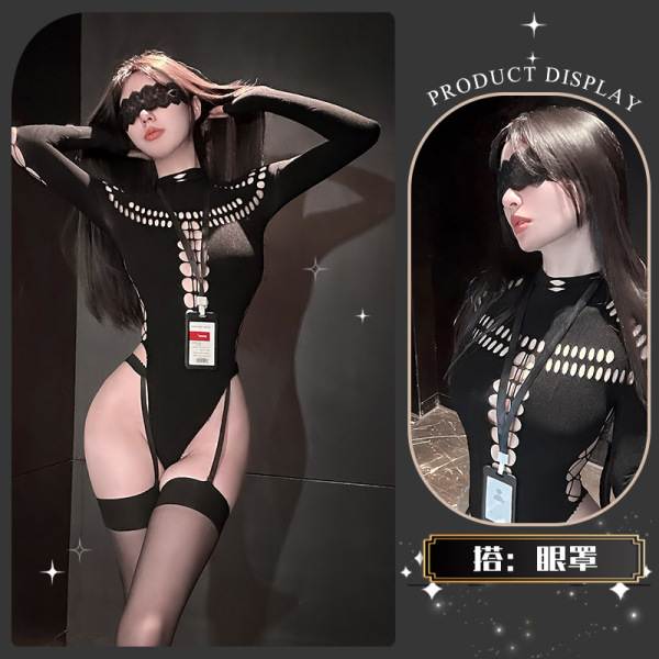 Chao Mu Qing Qu Sensual Knit Mesh Bodysuit - Pure Temptation Lingerie, Ascetic Style Erotic Outfit - Smoky Twilight Weaving ~ + Eye Mask
