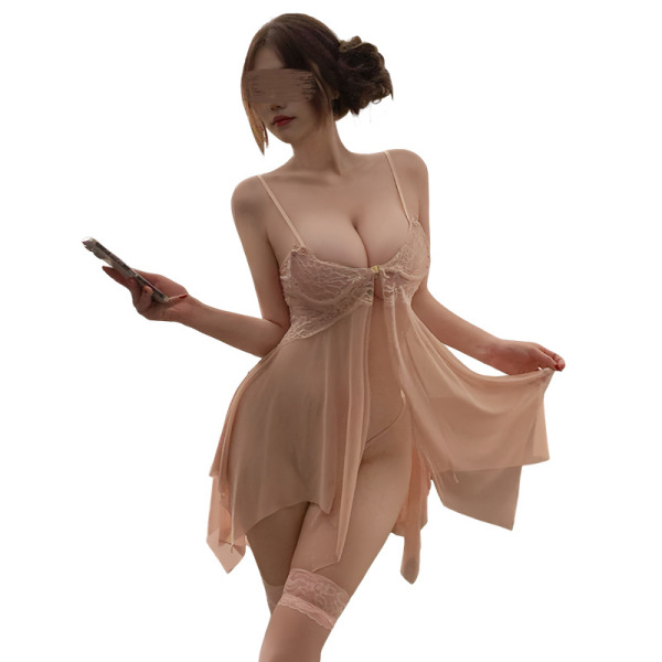 Yaqin nu lingerie set: sexy small-bust push-up sleepwear with lace trim, adjustable straps, and sheer fabric.