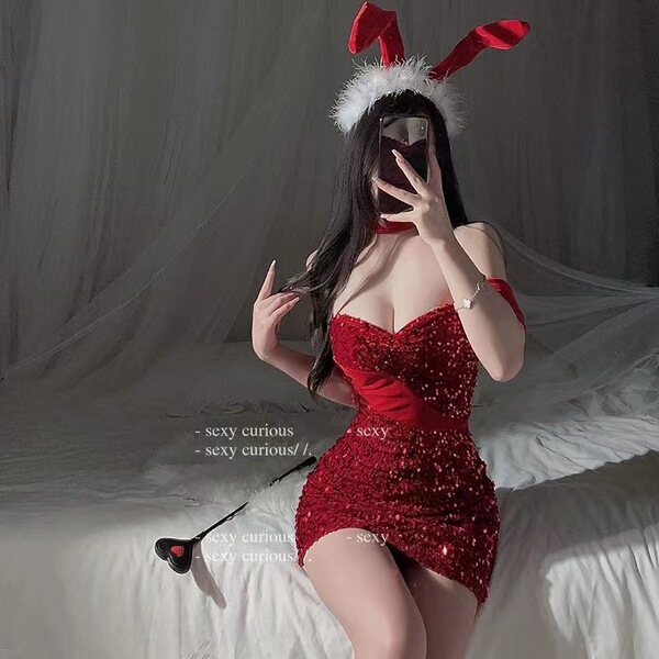 Nightclub Cat Bunny Girl Maid Costume - Sexy Open-Crotch Cosplay Bodysuit Set for Adults - New Year Rabbit Ear Bodysuit Bracelet Underwear
