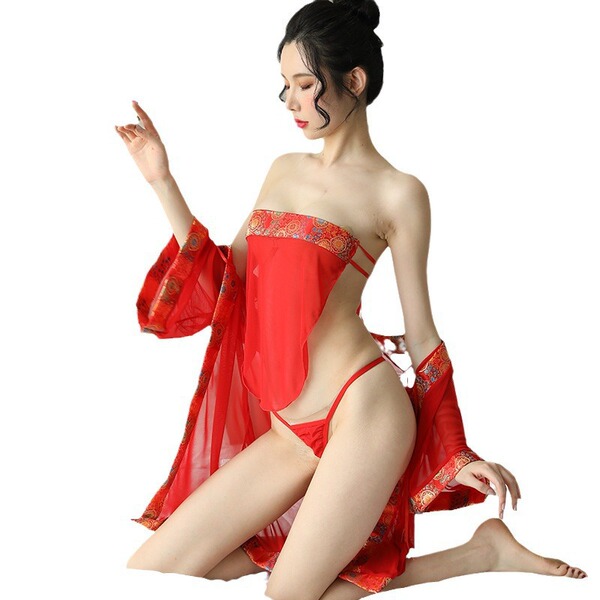 Sexy new year romantic transparent bridal lingerie set, featuring elegant red design perfect for couples, ideal as a romantic...