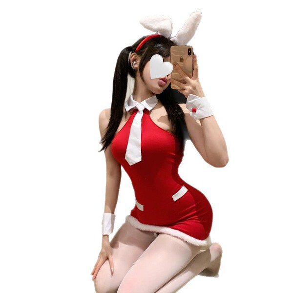 Sexy christmas bodycon dress with bunny ears, perfect holiday outfit for new years eve.