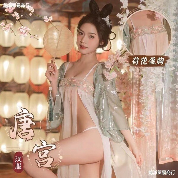 Seductive Sheer Chinese Hanfu Lingerie Set - Vintage Imperial & Republican Era Embroidered Costume, Plus Size Sensual Ou - Yuhuan [Outerwear + Sundress + Underwear]