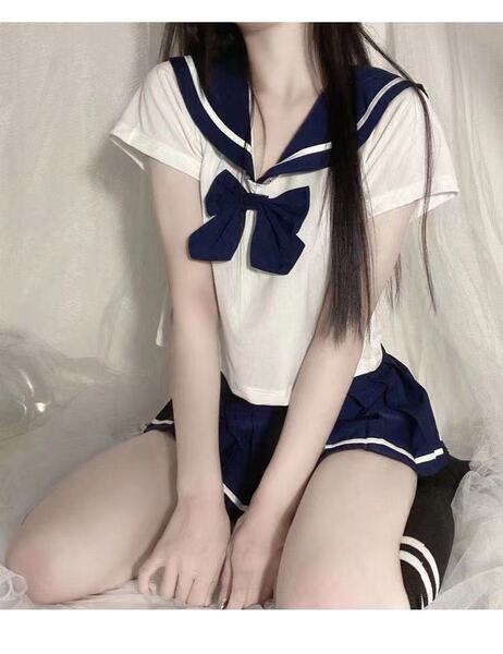 OL Teacher JK Cat Costume Set - Busty Sexy Maid & Cheongsam Lingerie Outfit for Nightclub & Role Play - Z1856 Blue [Socks not included]