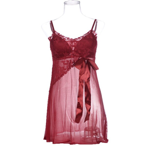 Seductive Lace Sheer Chemise with Built-in Pads - Modest Yet Sexy Sleepwear for Women - Maroon (Privacy Protection)