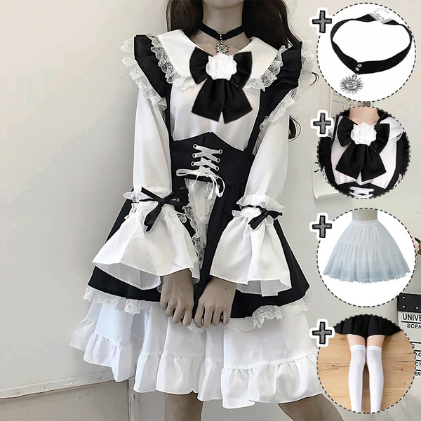 Japanese cute anime maid dress - soft girly lolita dress featuring lace details, bows, and ruffles. perfect for cosplay, rest...