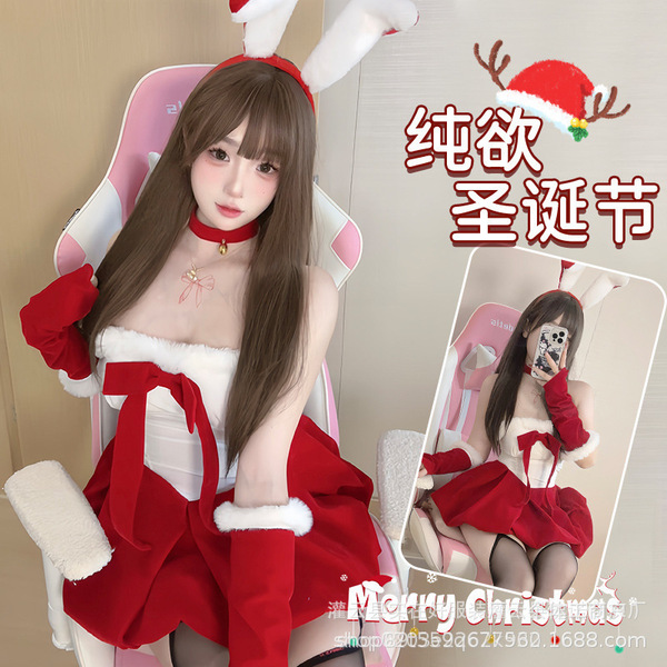Plus size christmas bodysuit - gold velvet bunny girl outfit for new year & holiday cosplay