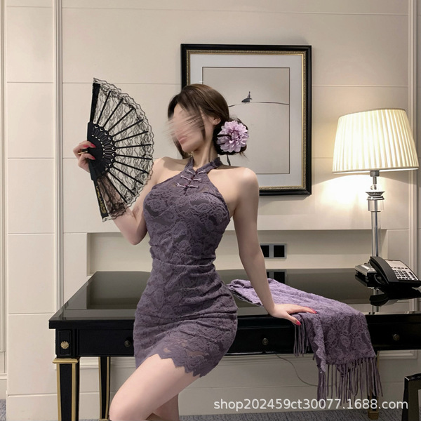 Elegant lace cheongsam dress with intricate detailing, perfect for autumn and winter. ideal bodycon fit, combining elegance a...