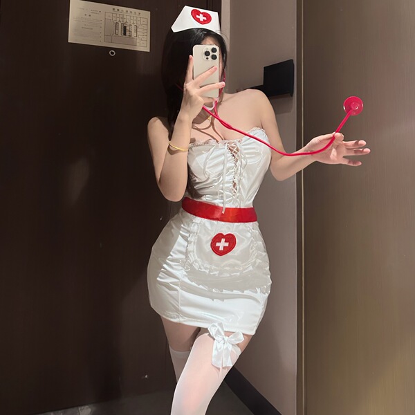 Seductive nurse costume for women featuring a sexy tight-fitting design with a pencil skirt, perfect for clubs and live strea...