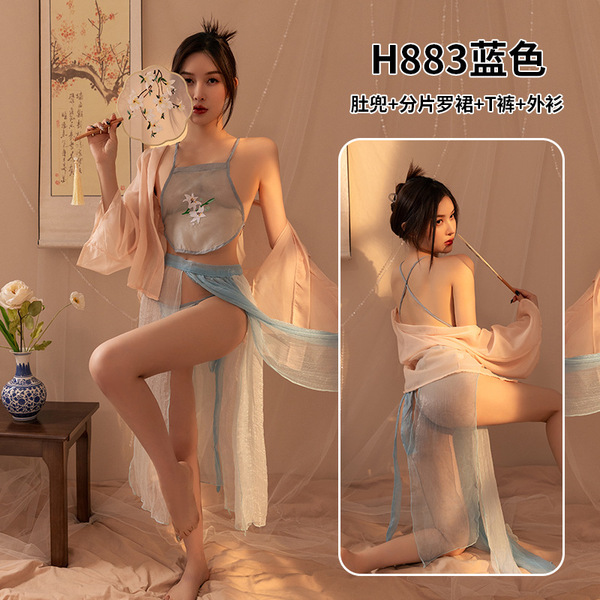 Sensual hanfu lingerie set - plus size ancient chinese style, featuring a busty bodice and matching skirt, inspired by erotic...