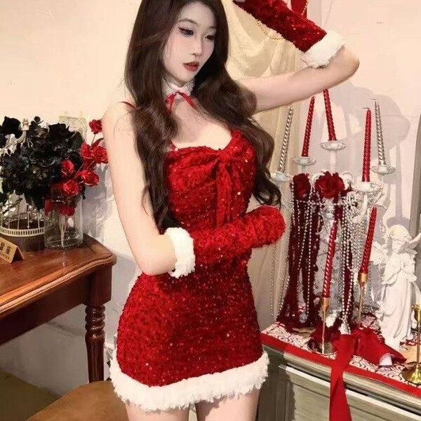 Sexy christmas lingerie dress - tight bodycon holiday outfit, naughty & cute festive costume for new year