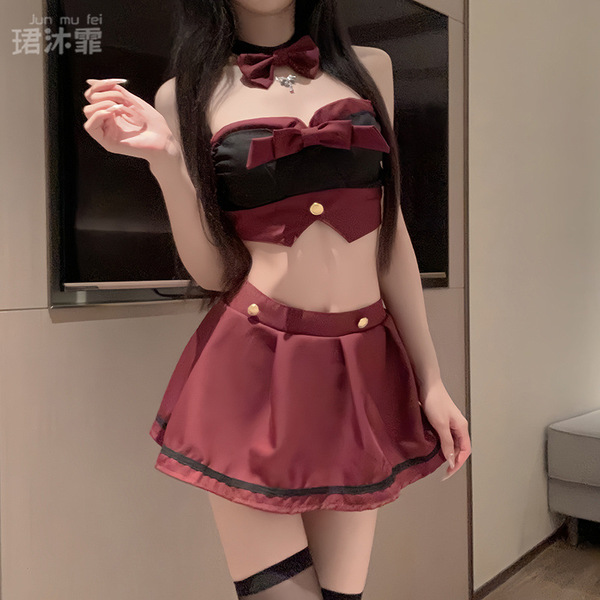 Sexy lingerie set - seductive jk schoolgirl outfit with bow & pleated skirt, no-remove pure temptation ensemble