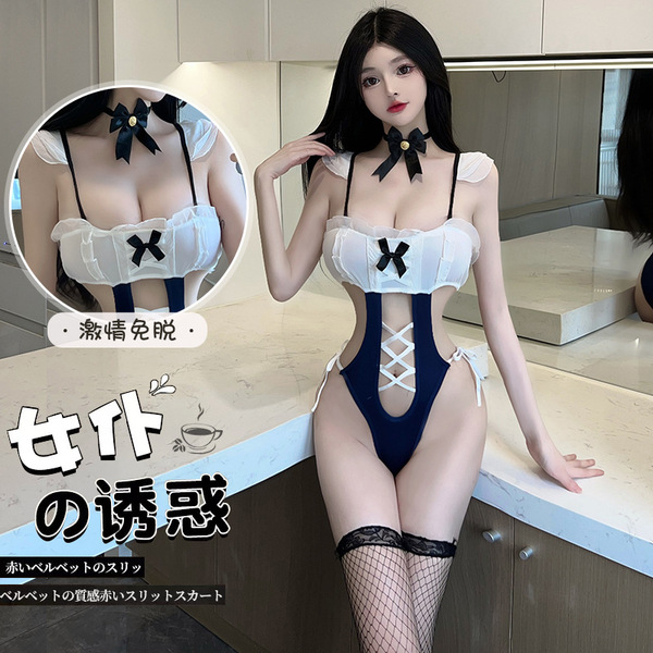Sexy maid costume outfit for women - seductive role play lingerie bodysuit set with apron & headband
