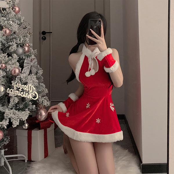 Christmas Cosplay Lingerie Set - Velvet Sexy Nightgown & Role Play Costume for New Year Eve