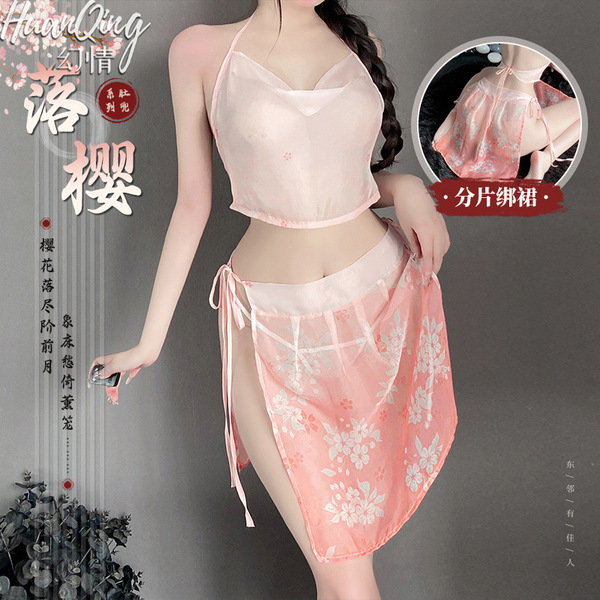 Vintage-inspired silk look belly dance bodice paired with sheer lace sleepwear set featuring delicate floral patterns and sof...