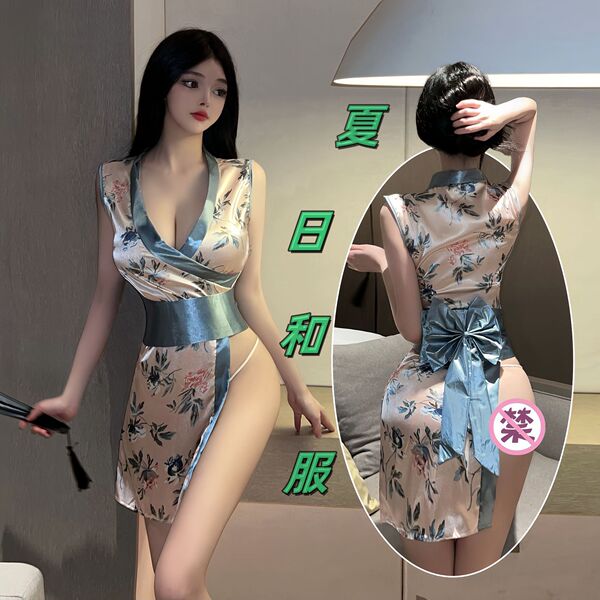 Japanese-style sexy lace kimono robe set for women – bowknot lingerie outfit, costume & roleplay ensemble featuring floral pa...
